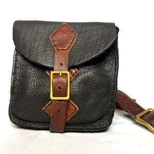 Handmade Leather Crossbody Bag Black Brown Rustic Buckle Satchel Artisan